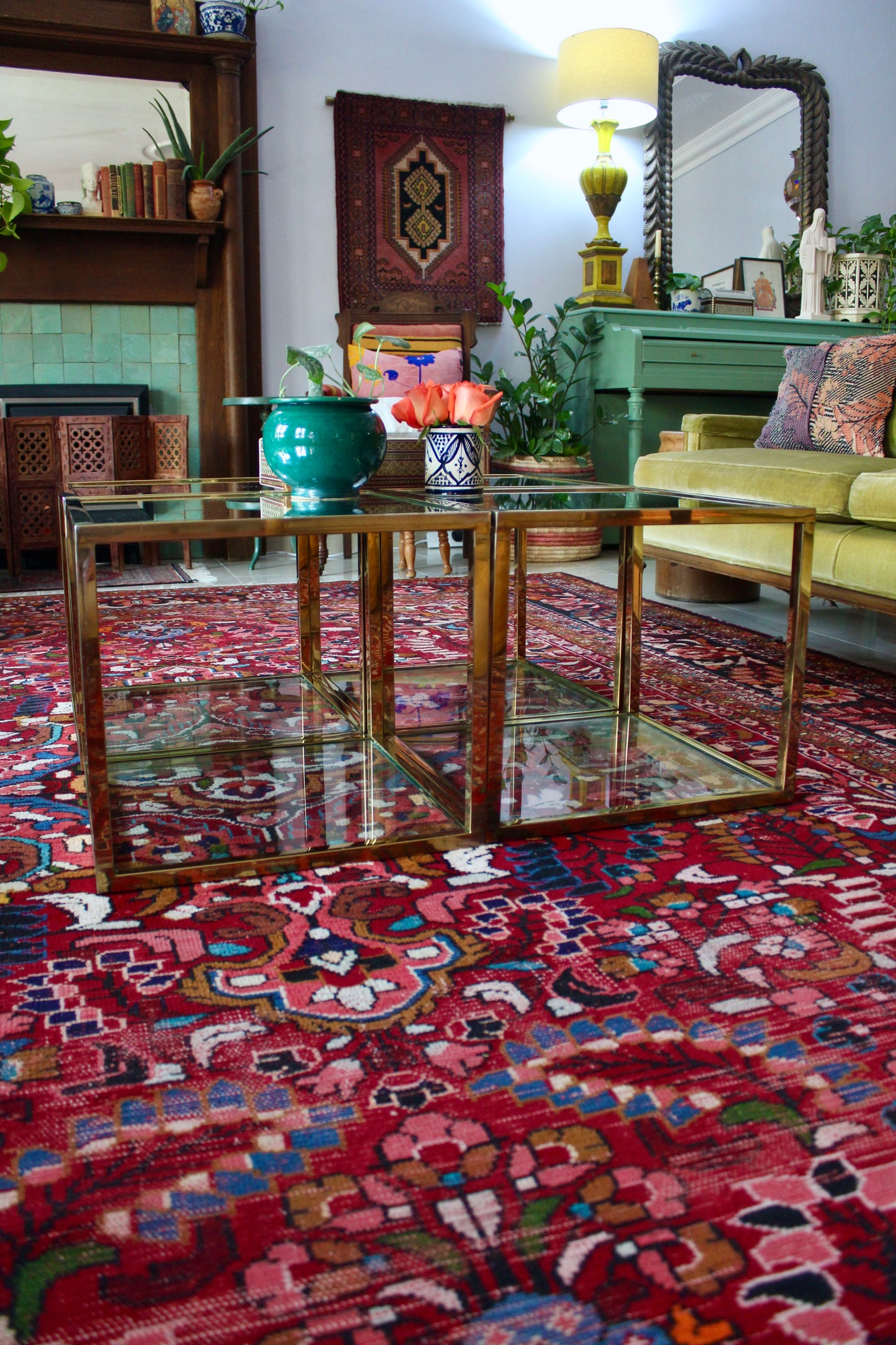 Brass, Glass and Mirror Side/Coffee Tables