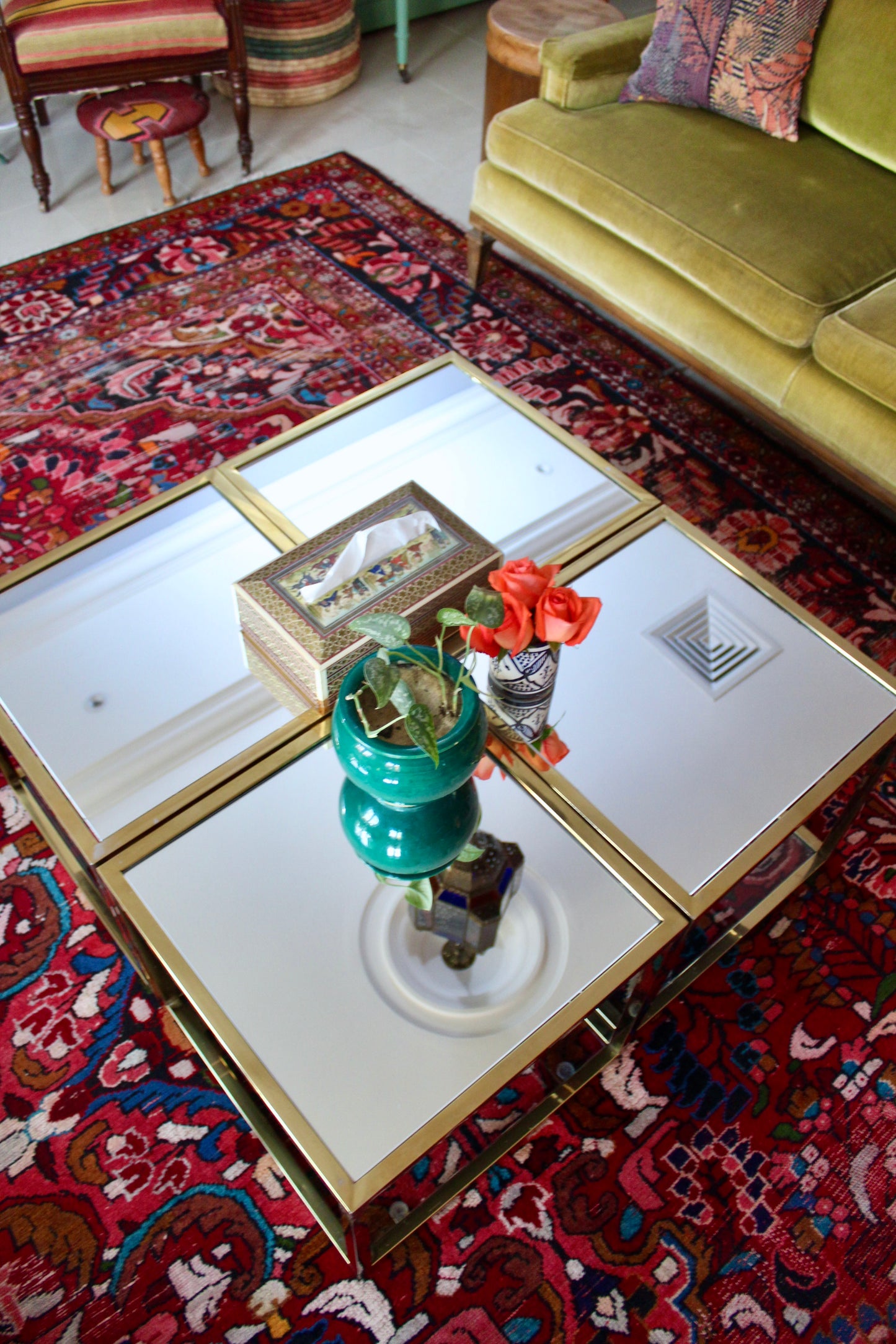 Brass, Glass and Mirror Side/Coffee Tables