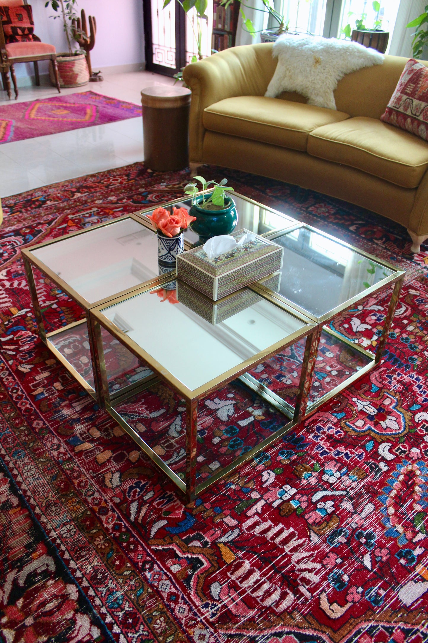 Brass, Glass and Mirror Side/Coffee Tables