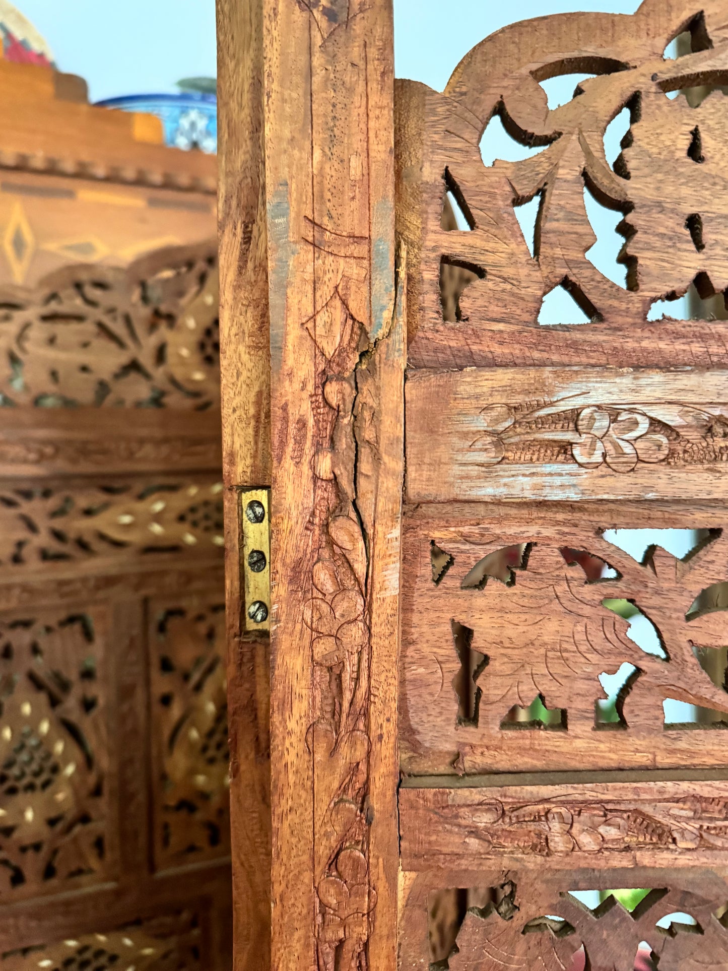Carved Indian Jali Folding Room Divider