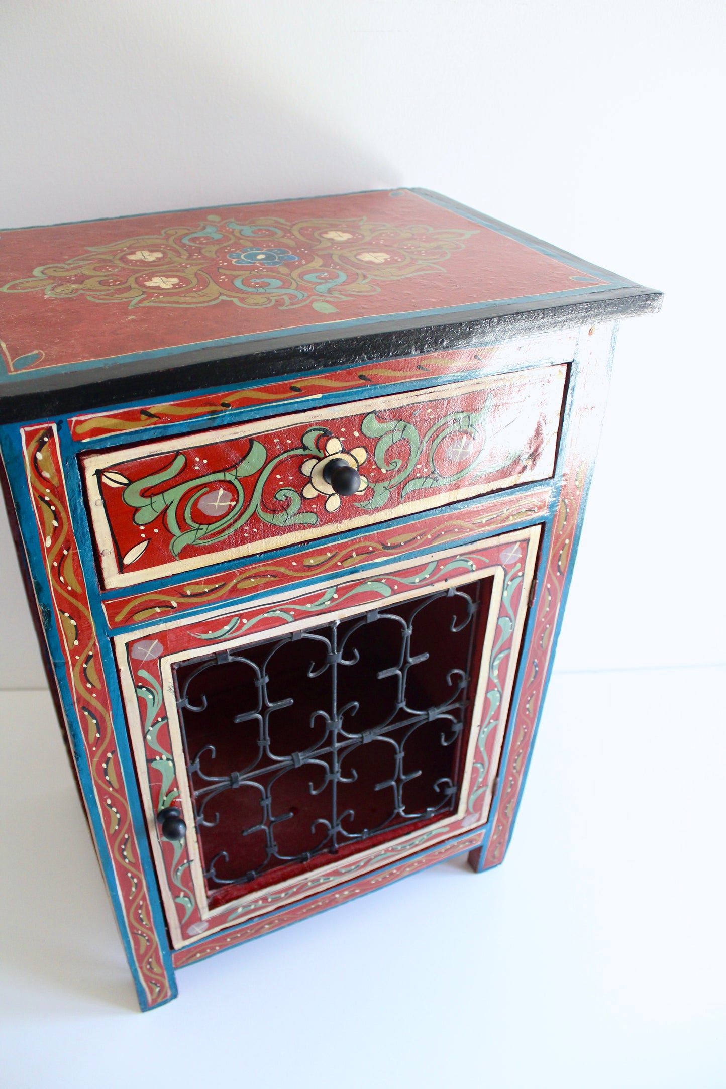 Vintage Moroccan Painted Side Table