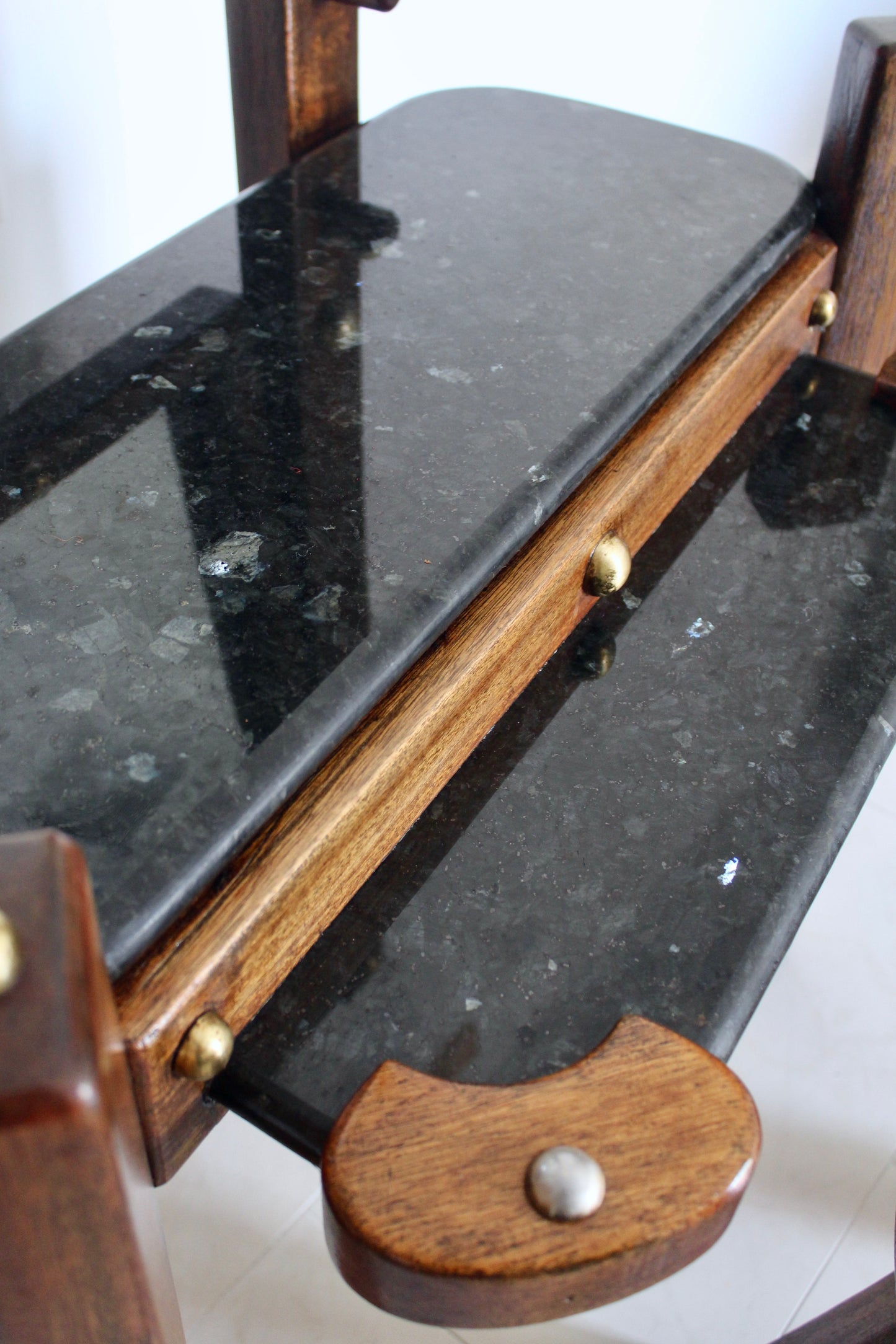 Vintage 1980s Indian Solid Wood and Granite Vanity Table and Stool