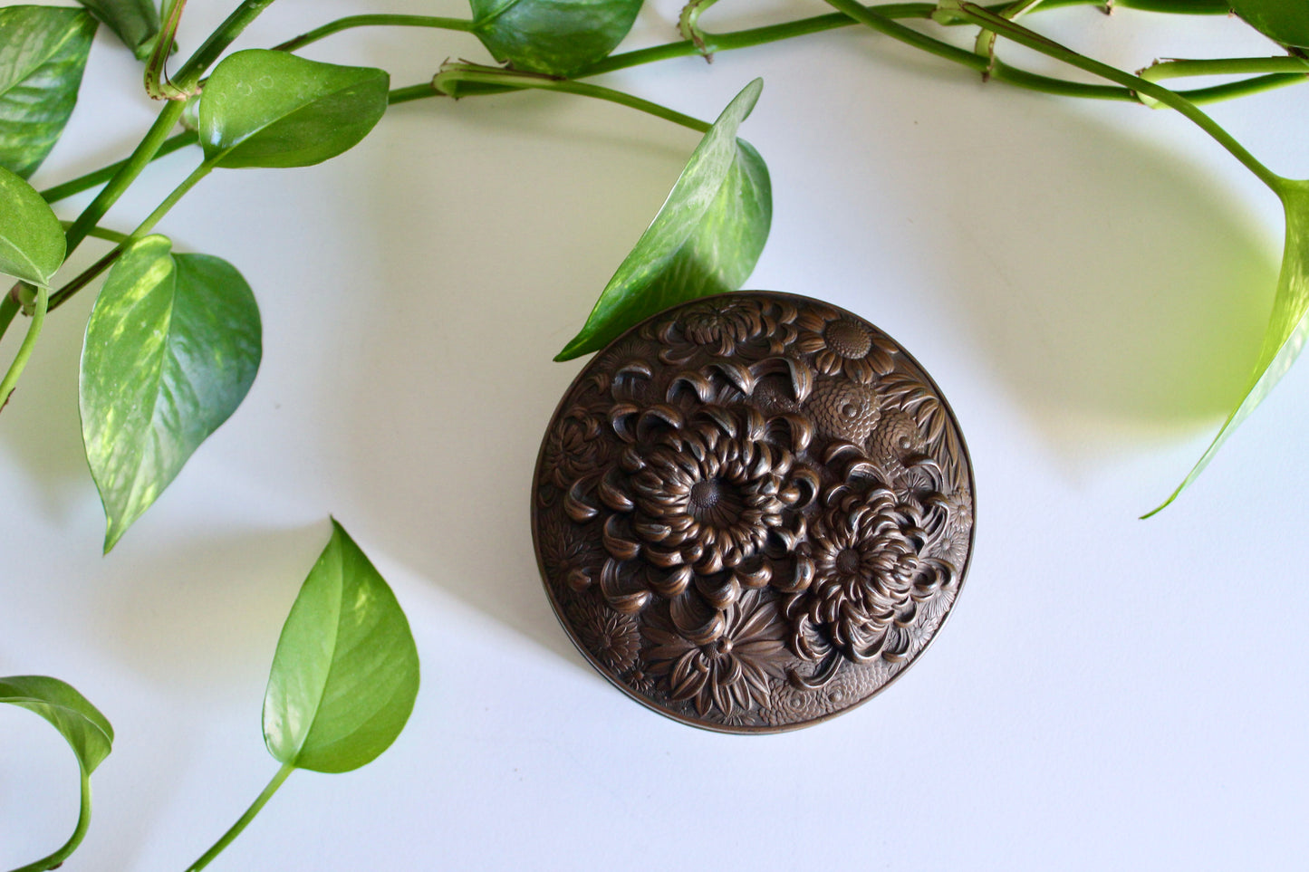 Japanese Meiji Period Copper Alloy Chrysanthemum Incense Box