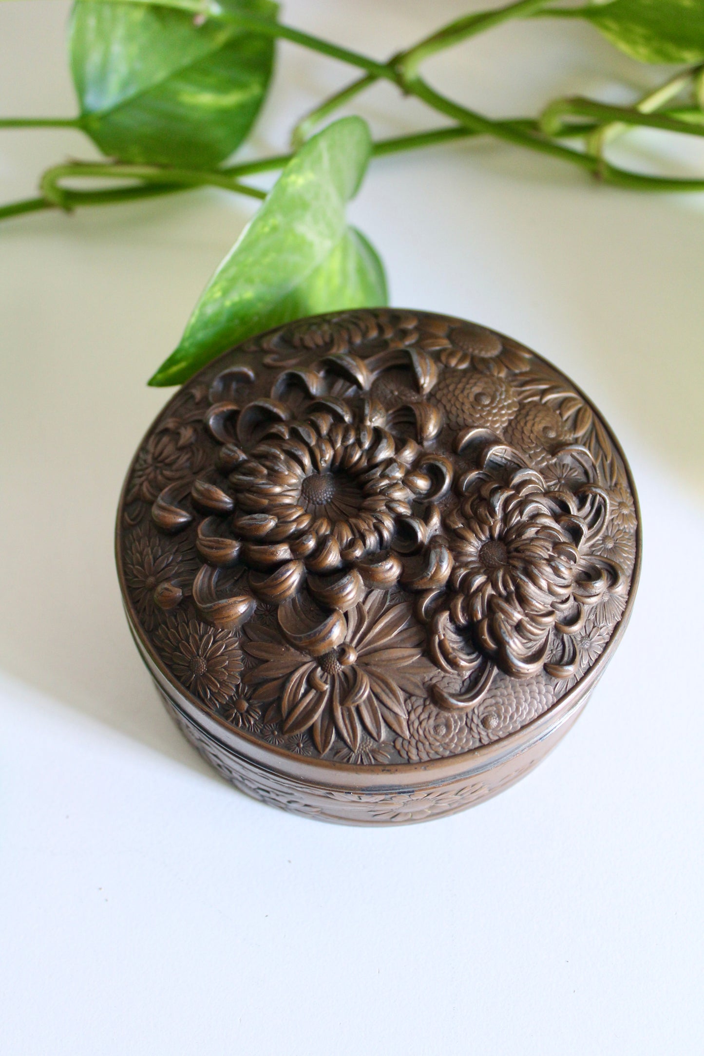 Japanese Meiji Period Copper Alloy Chrysanthemum Incense Box