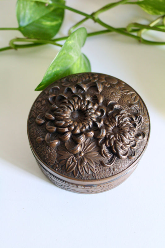 Japanese Meiji Period Copper Alloy Chrysanthemum Incense Box