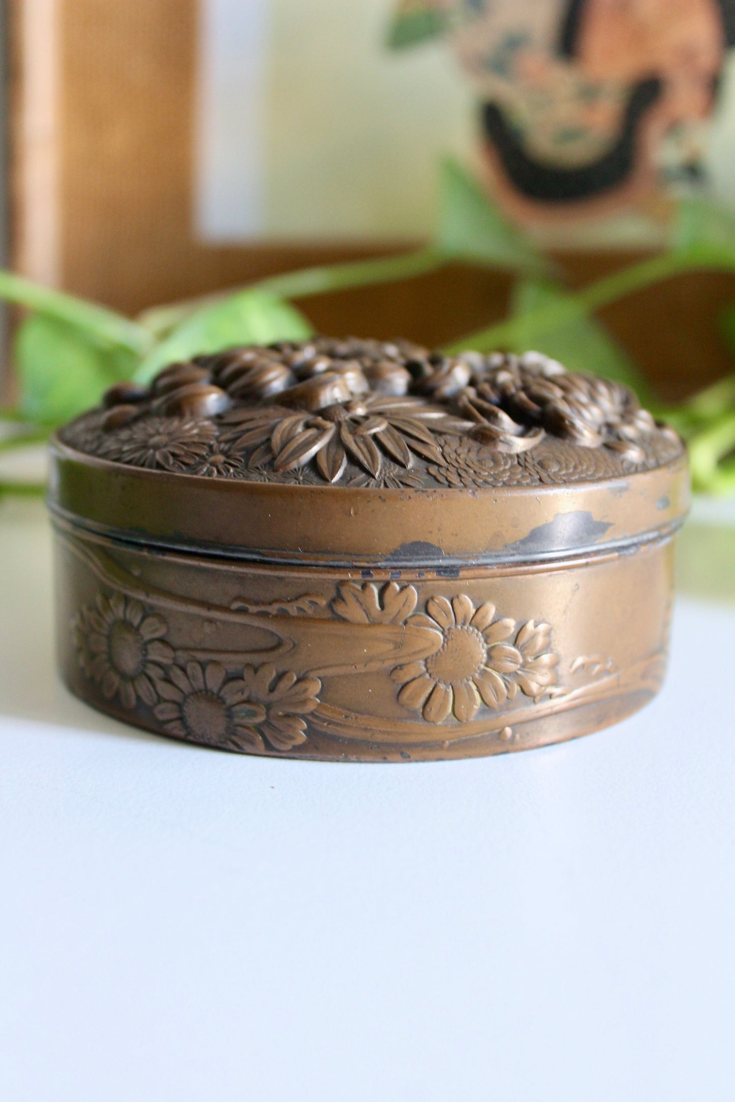 Japanese Meiji Period Copper Alloy Chrysanthemum Incense Box