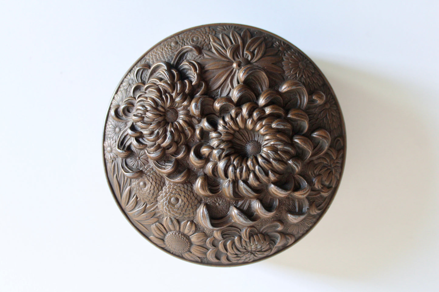 Japanese Meiji Period Copper Alloy Chrysanthemum Incense Box
