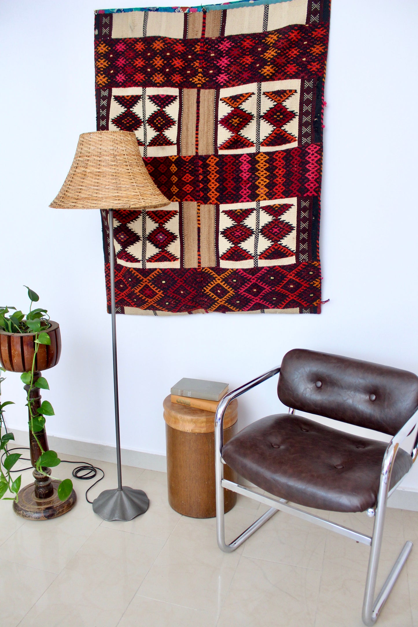 1993 Vintage IKEA Floor Lamp with Rattan Shade