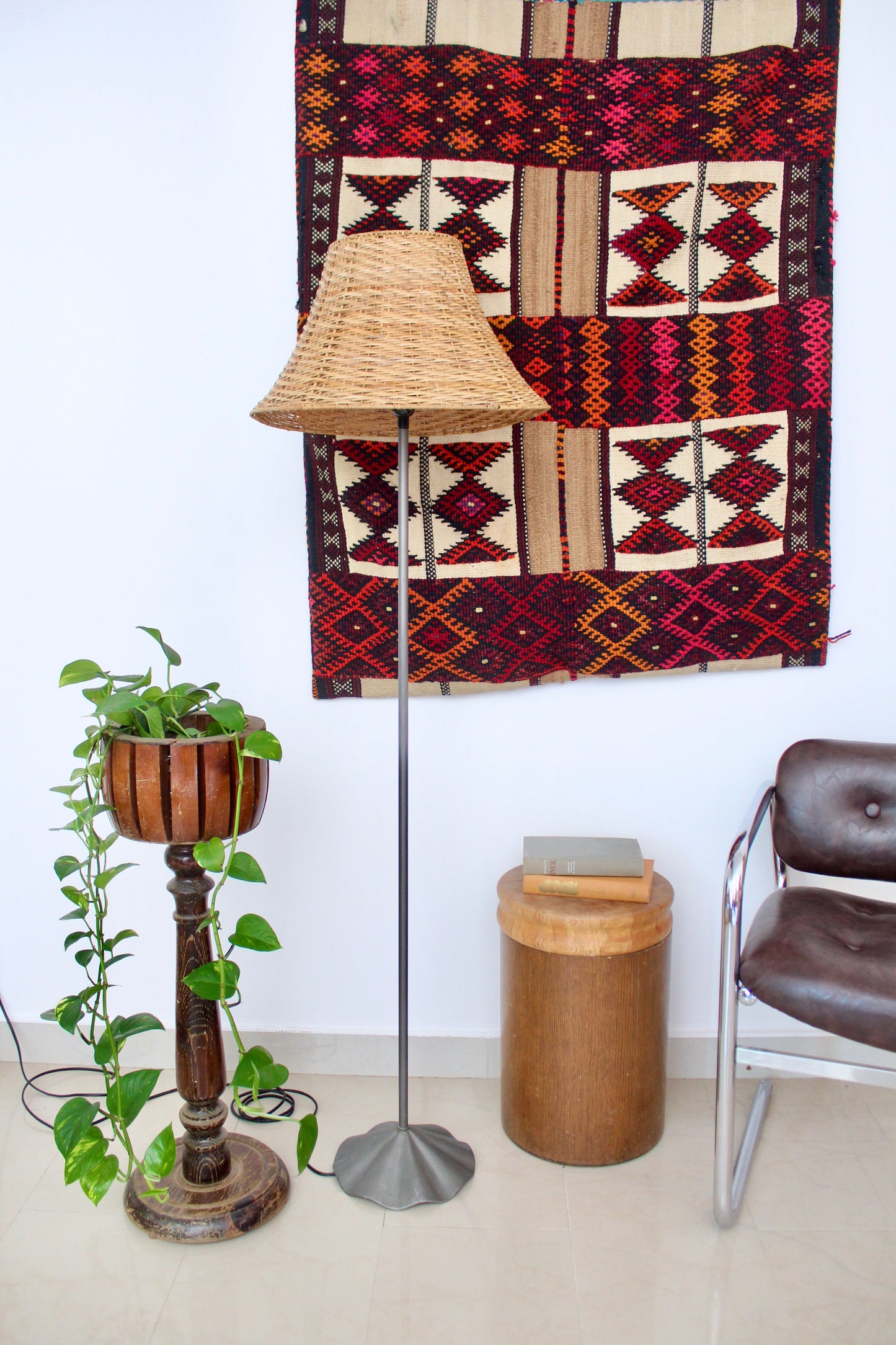 1993 Vintage IKEA Floor Lamp with Rattan Shade