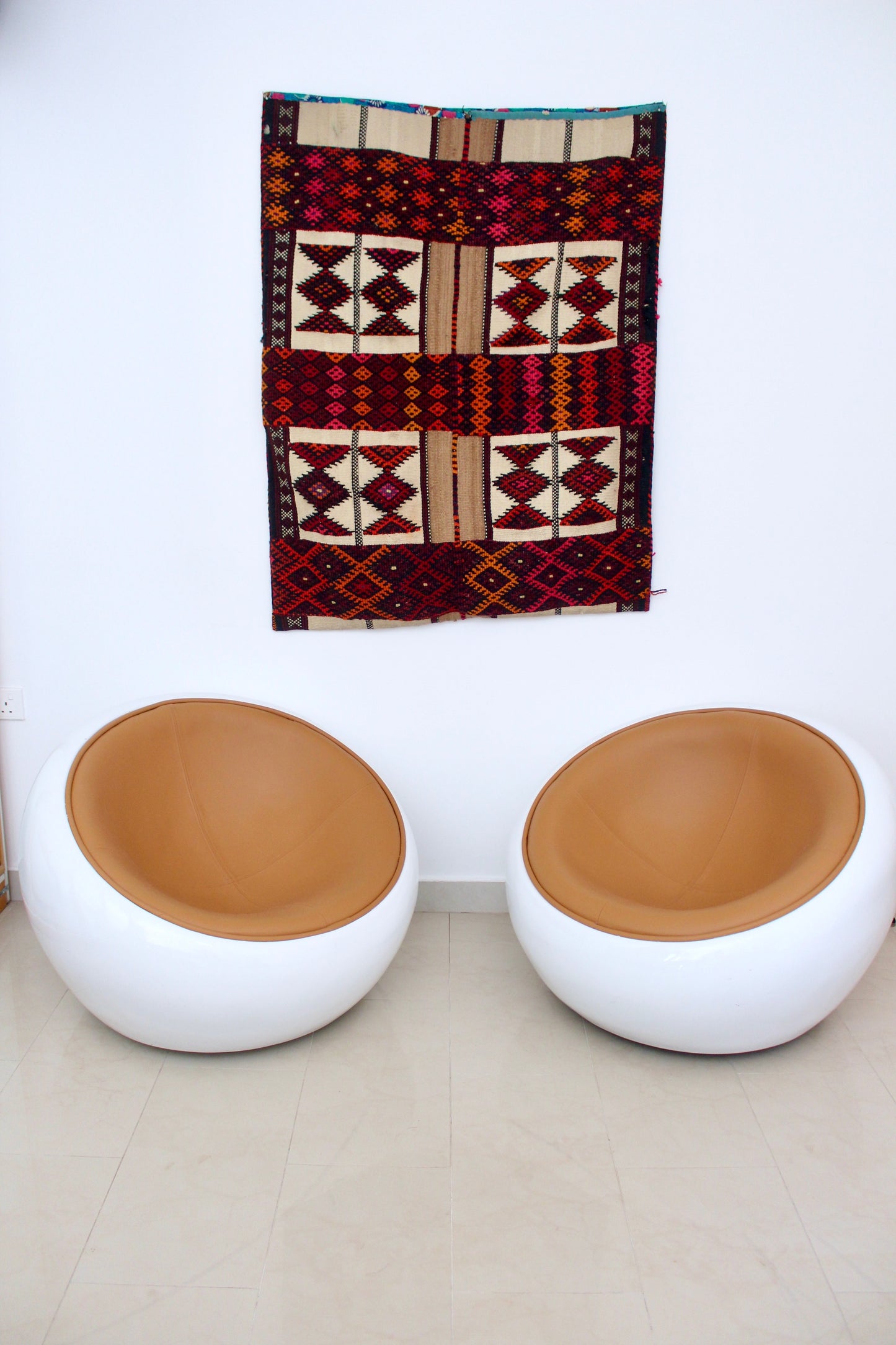 Modern Space-Age Lounge Chairs - White Shells with Custom Upholstery