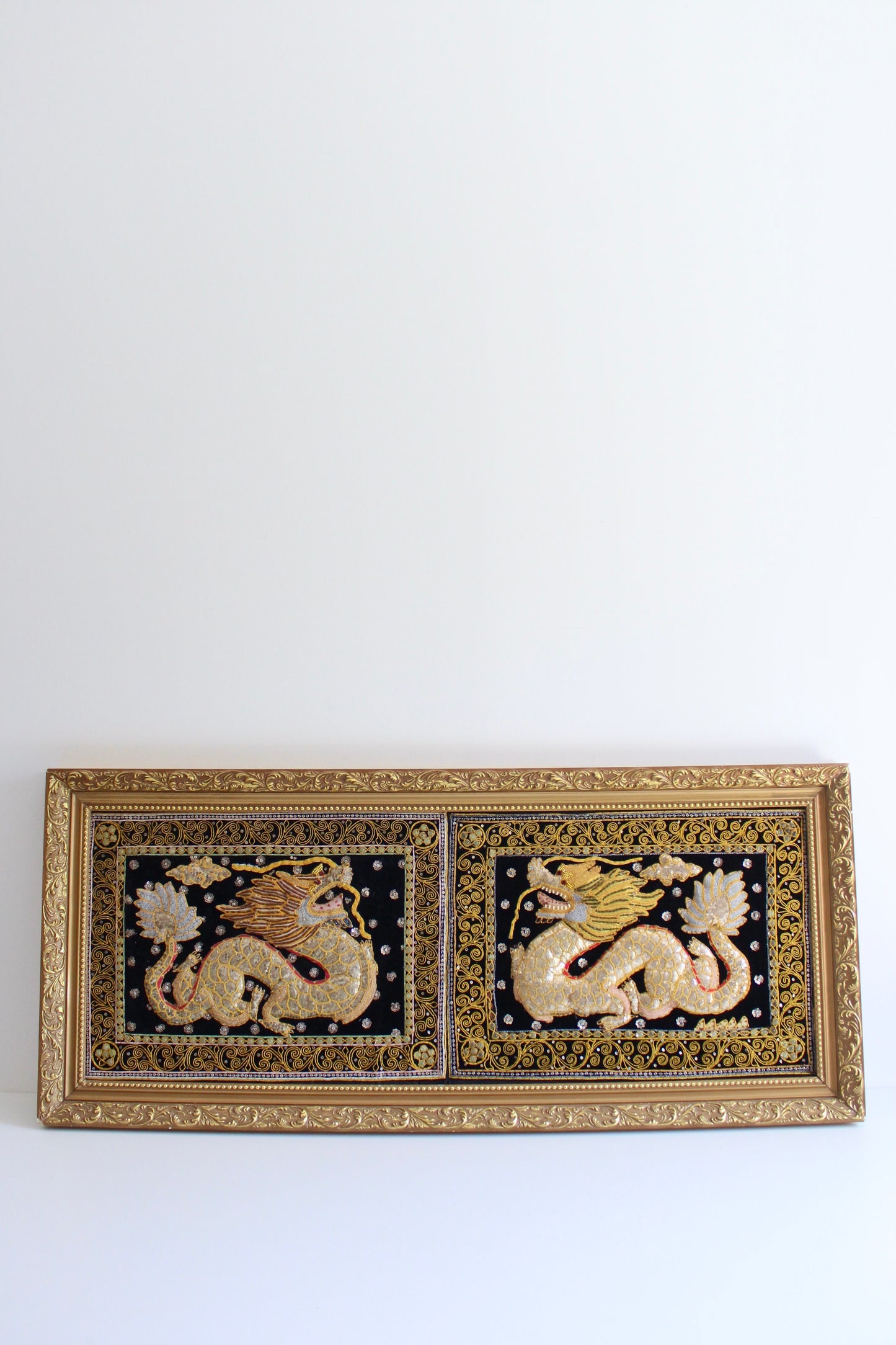 Large Burmese Silver Framed Dragons Textiles