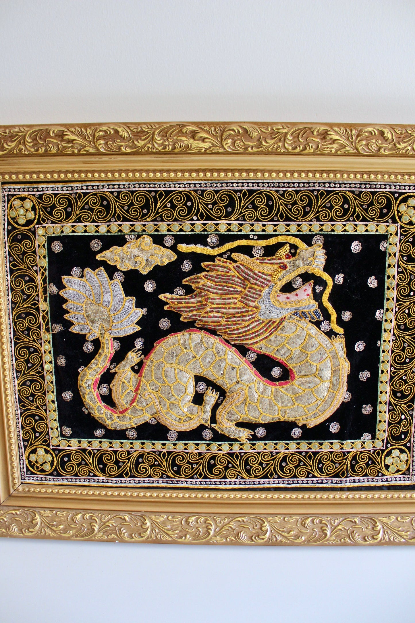 Large Burmese Silver Framed Dragons Textiles