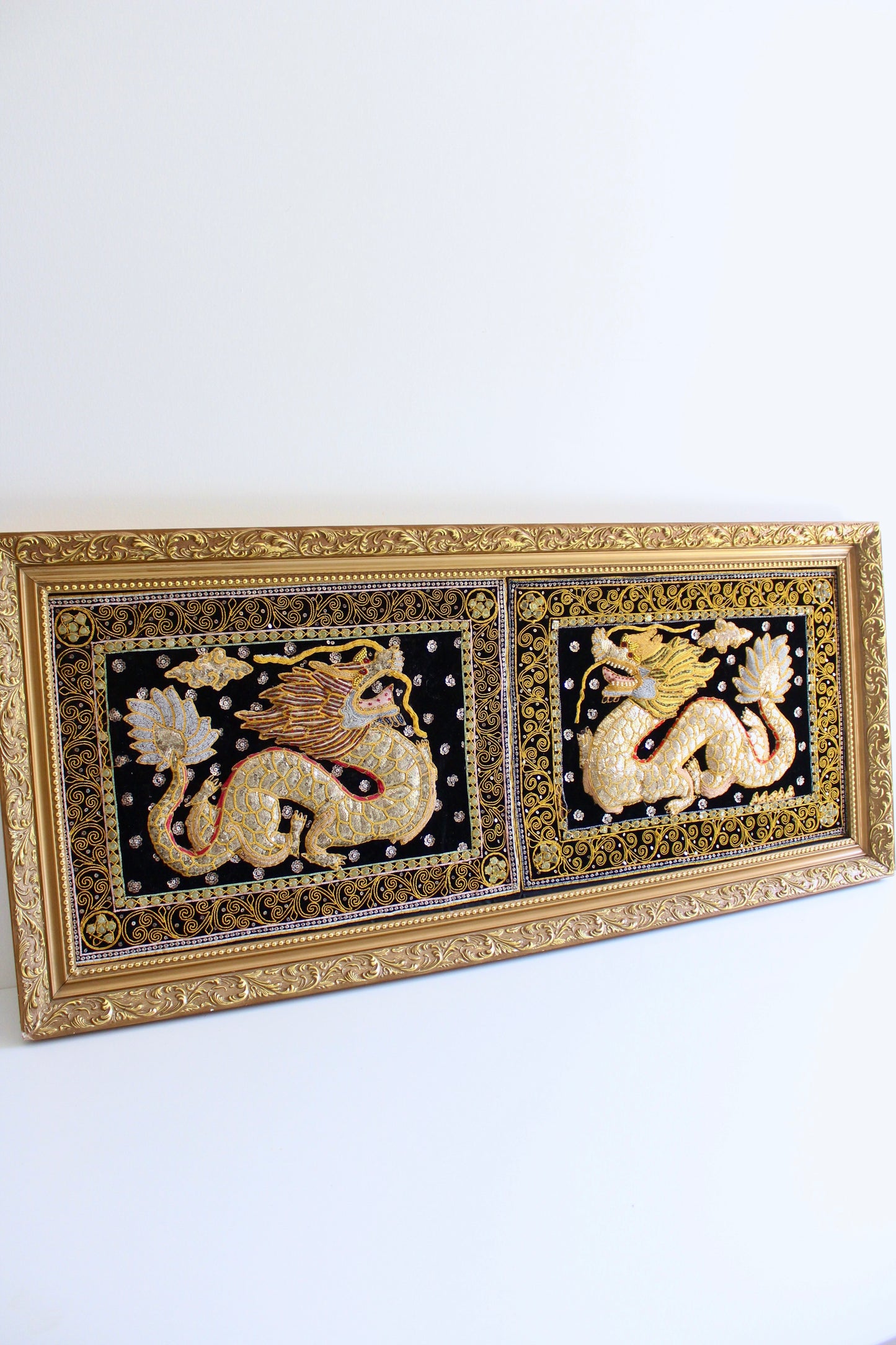 Large Burmese Silver Framed Dragons Textiles