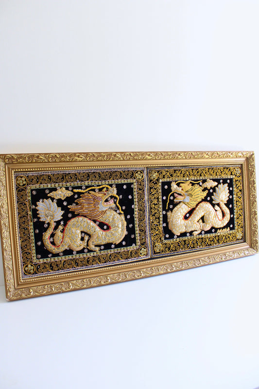 Large Burmese Silver Framed Dragons Textiles