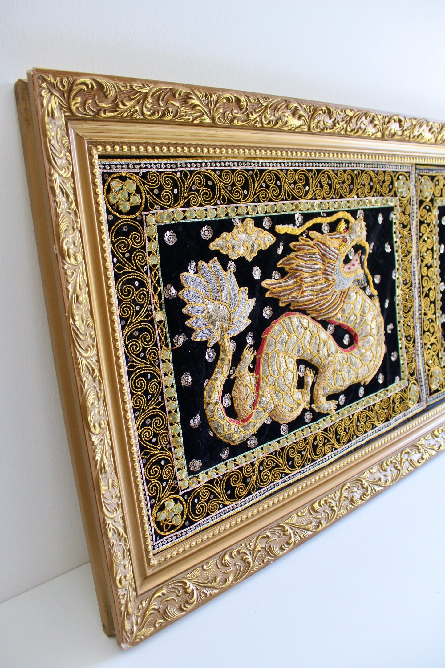 Large Burmese Silver Framed Dragons Textiles