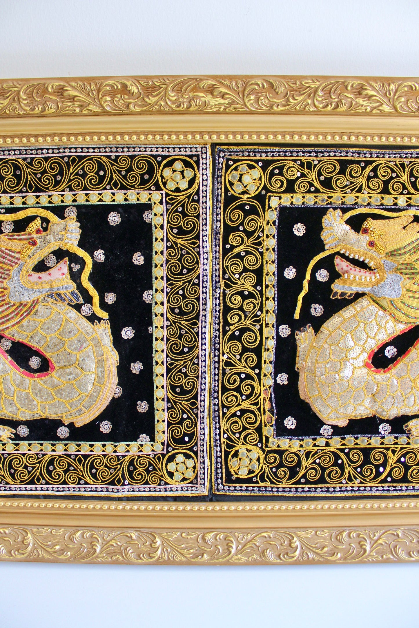 Large Burmese Silver Framed Dragons Textiles