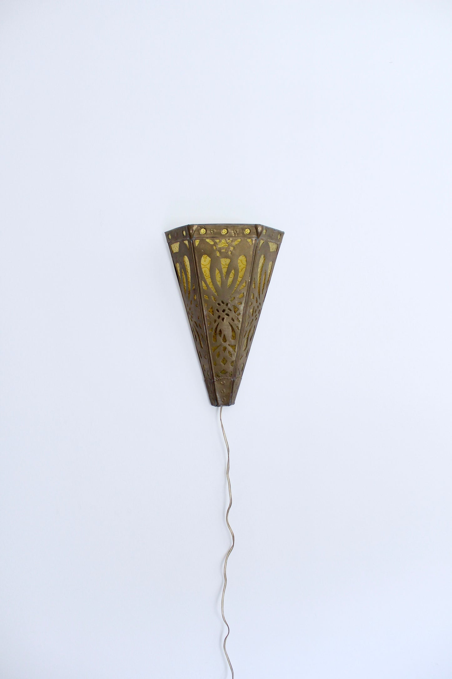 Vintage Indian Brass and Stained Glass Wall Sconce