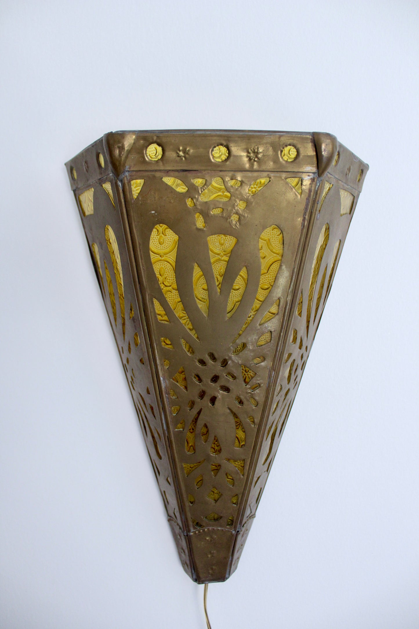 Vintage Indian Brass and Stained Glass Wall Sconce