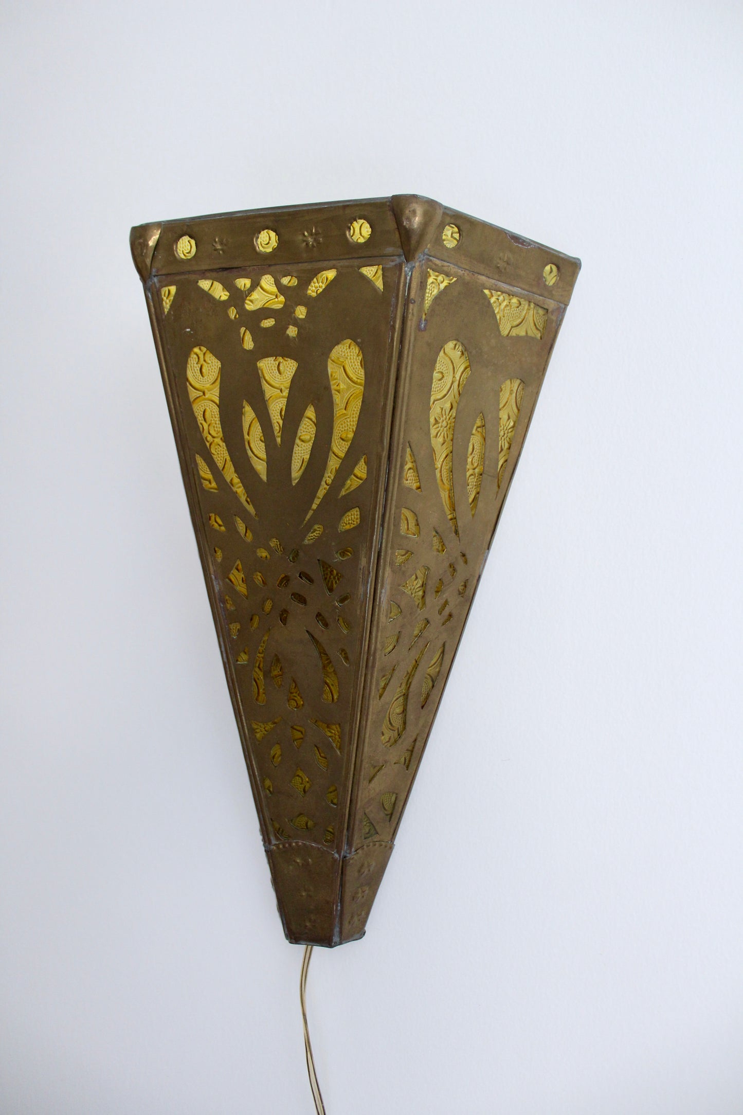 Vintage Indian Brass and Stained Glass Wall Sconce