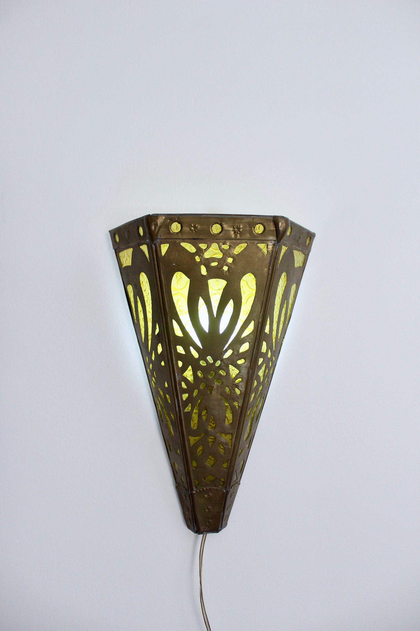 Vintage Indian Brass and Stained Glass Wall Sconce