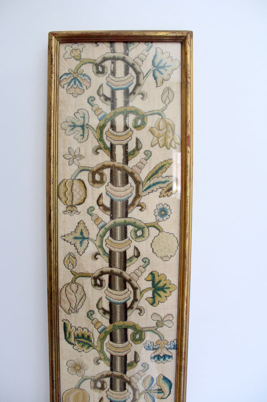 Rare 17th Century English Stuart Embroidery Panel - Framed Crewelwork Tree of Life Textile