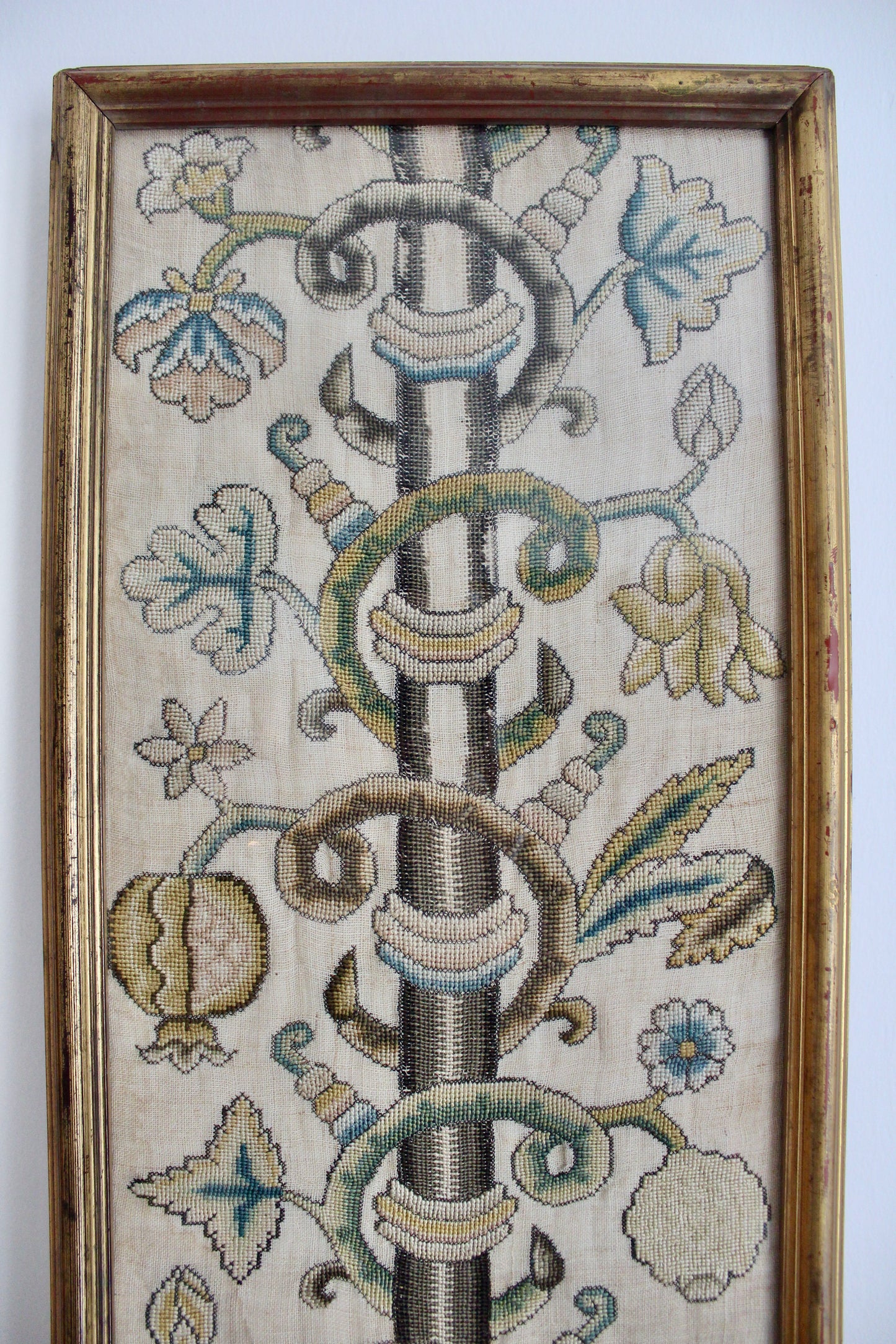 Rare 17th Century English Stuart Embroidery Panel - Framed Crewelwork Tree of Life Textile
