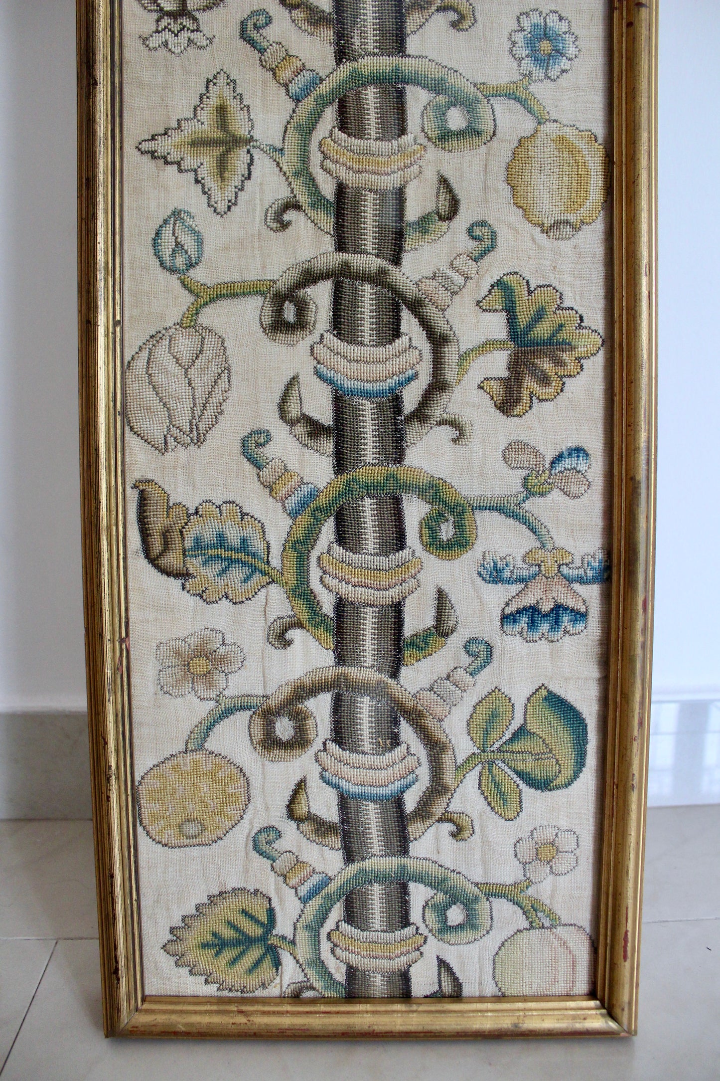 Rare 17th Century English Stuart Embroidery Panel - Framed Crewelwork Tree of Life Textile