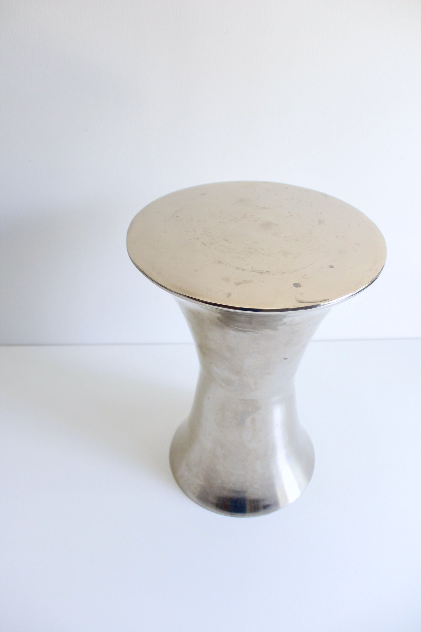 Vintage Polished Aluminum Drum Side Table – Made in India