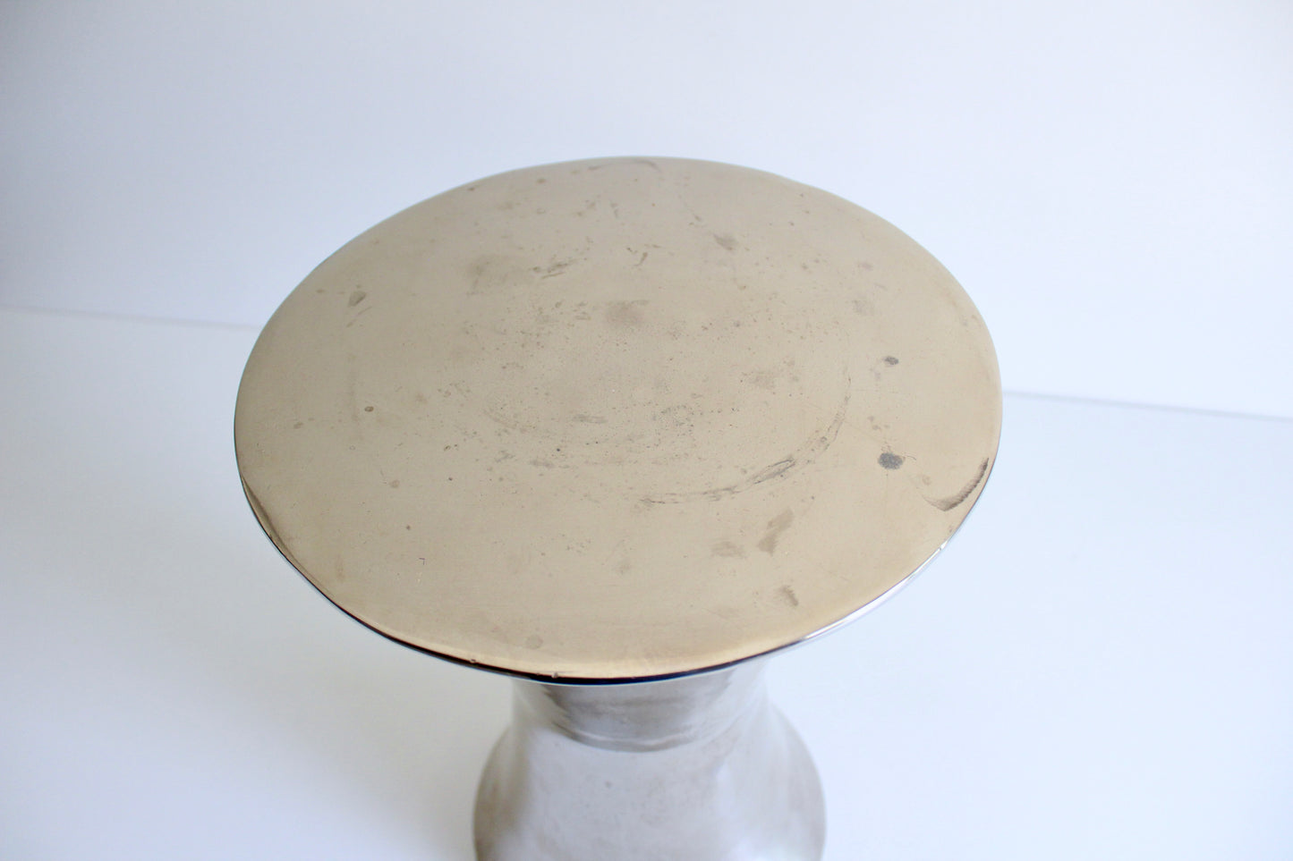 Vintage Polished Aluminum Drum Side Table – Made in India