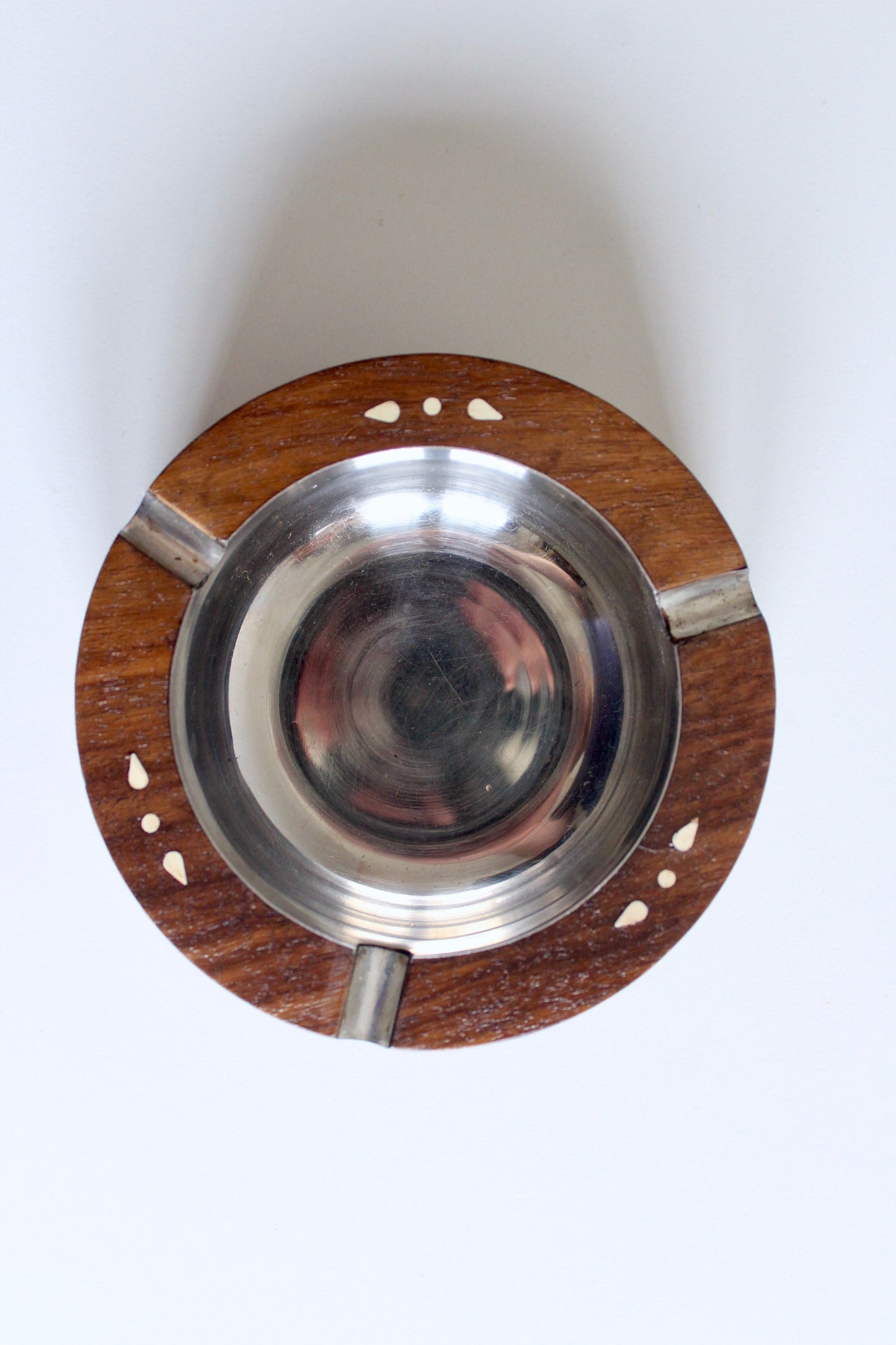 Vintage Indian Rosewood and Bone Inlay Ashtray