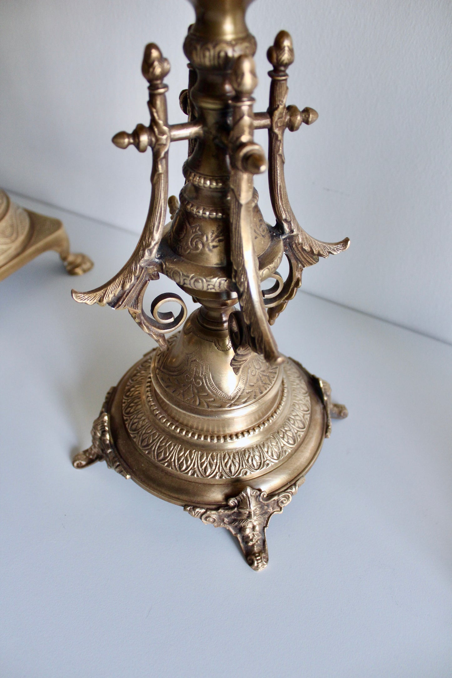 Large Vintage Brass and Mosaic Glass Pedestal Bowl
