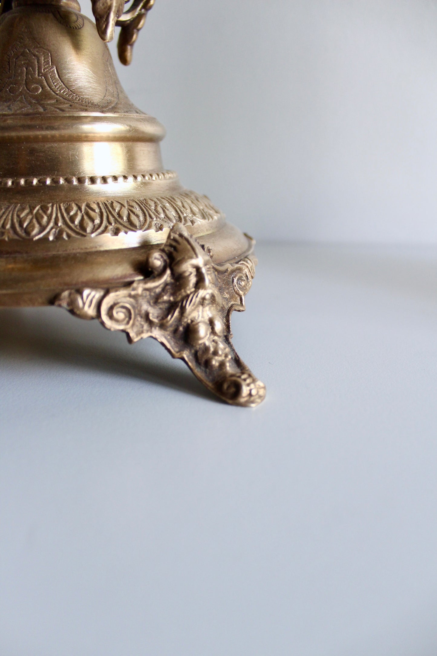 Large Vintage Brass and Mosaic Glass Pedestal Bowl