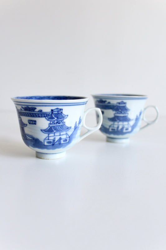 Antique Porcelain Canton Tea Cups - Small Chip