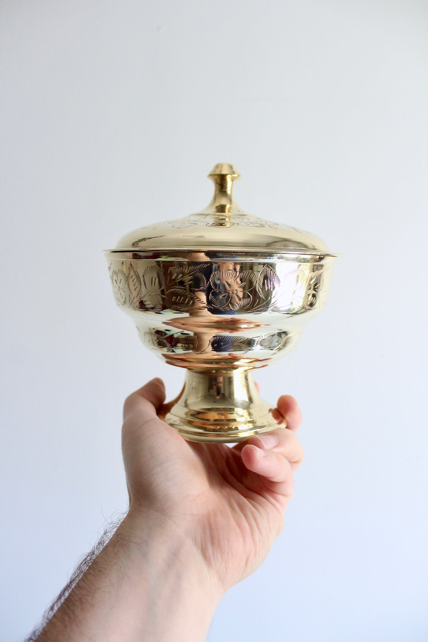 Mid Century Indian Pedastool Lidded Bowl