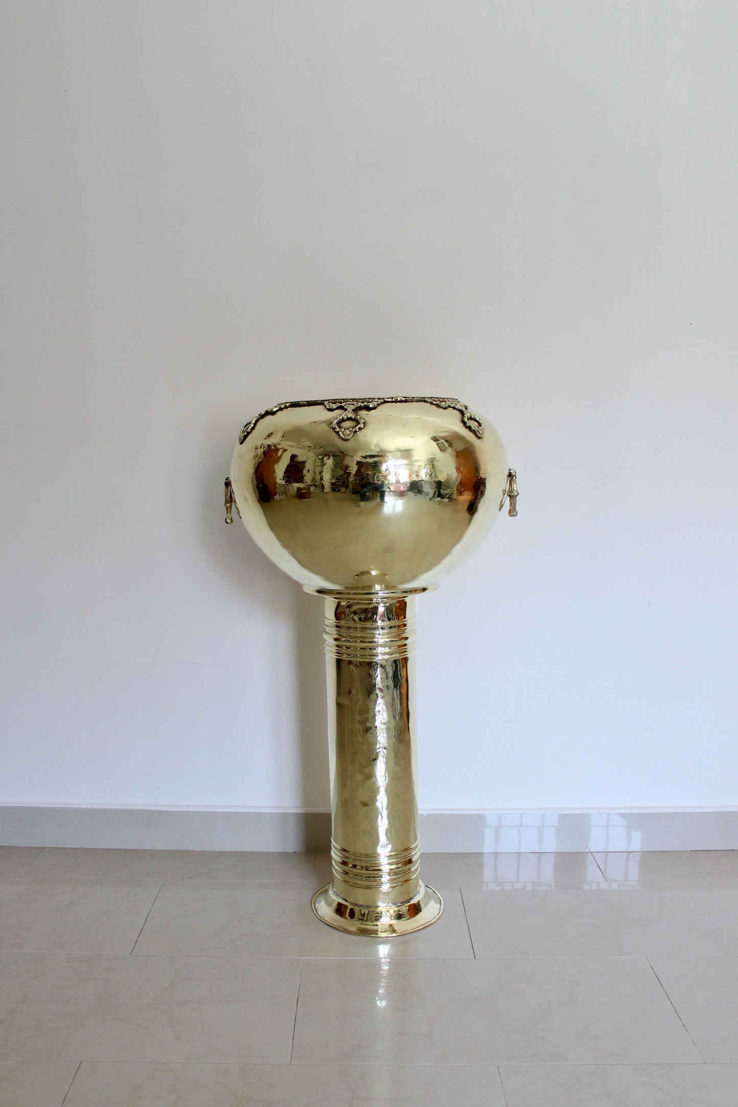 Oversized Vintage Indian Brass Pedestal Planter | 1970s–1980s