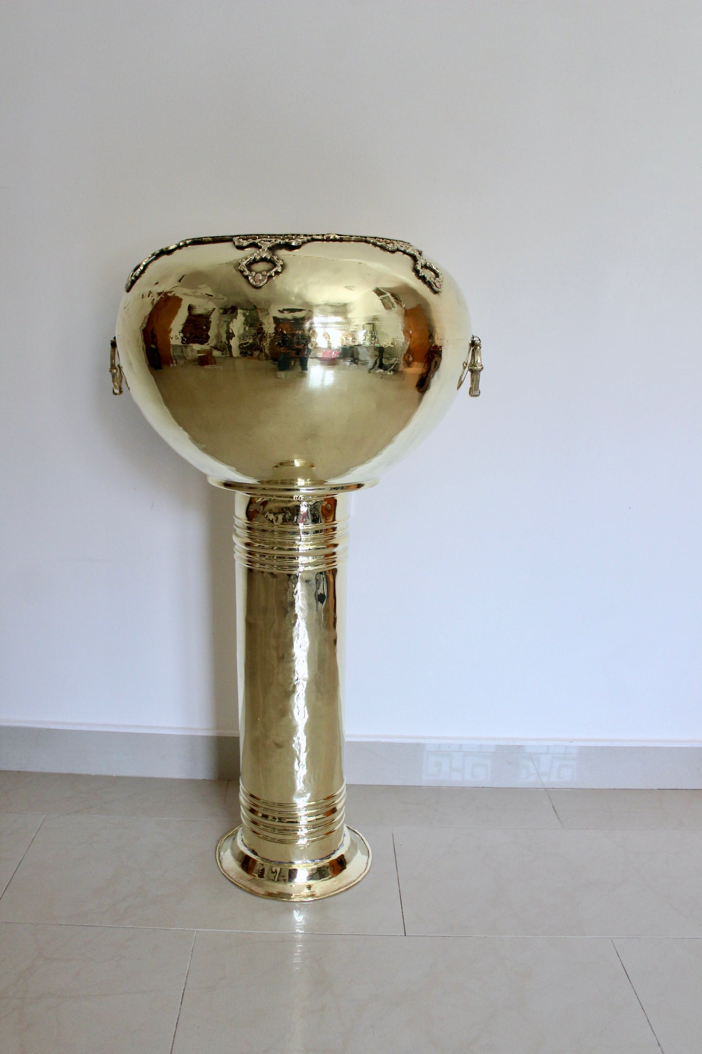 Oversized Vintage Indian Brass Pedestal Planter | 1970s–1980s
