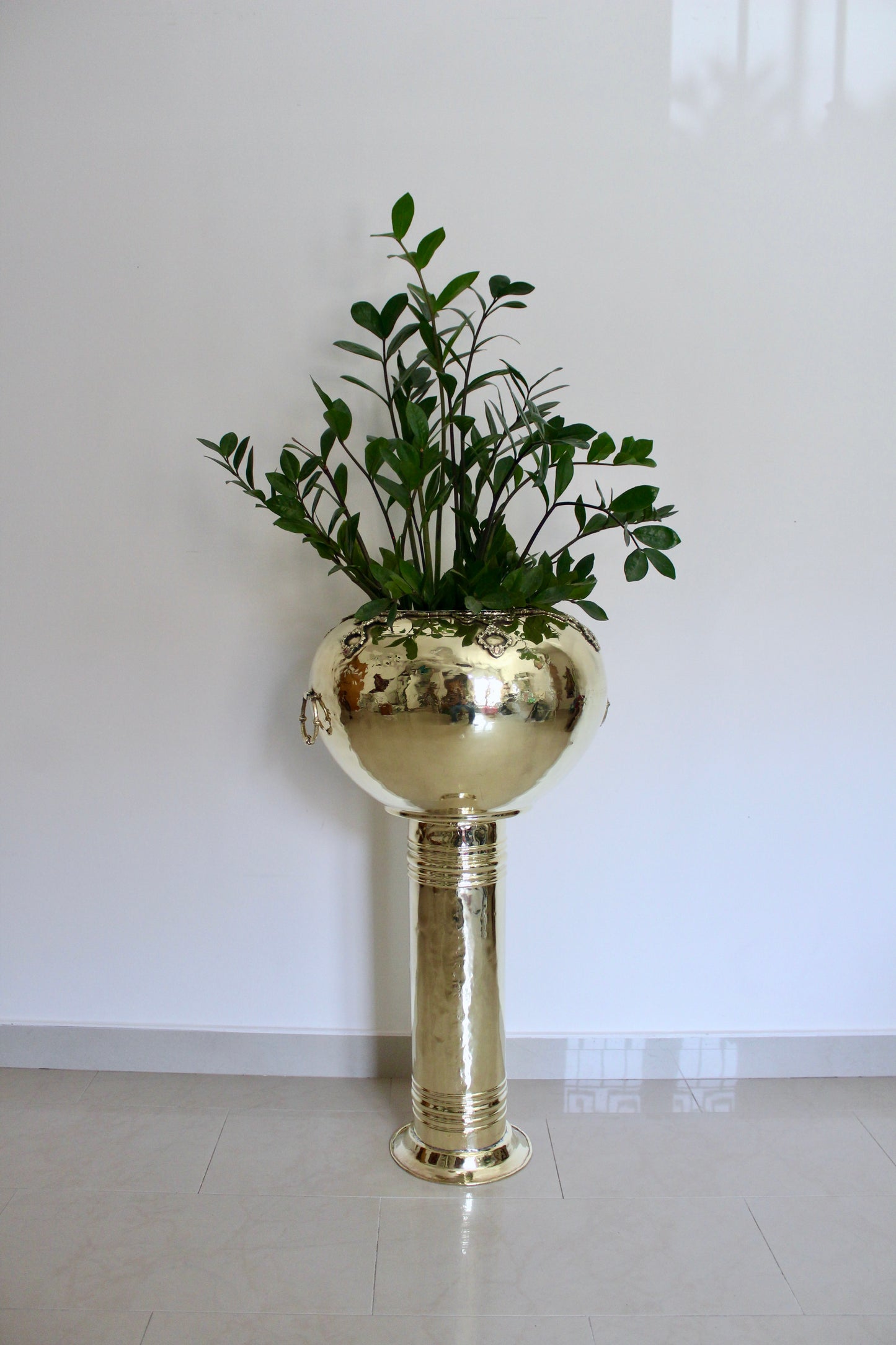 Oversized Vintage Indian Brass Pedestal Planter | 1970s–1980s