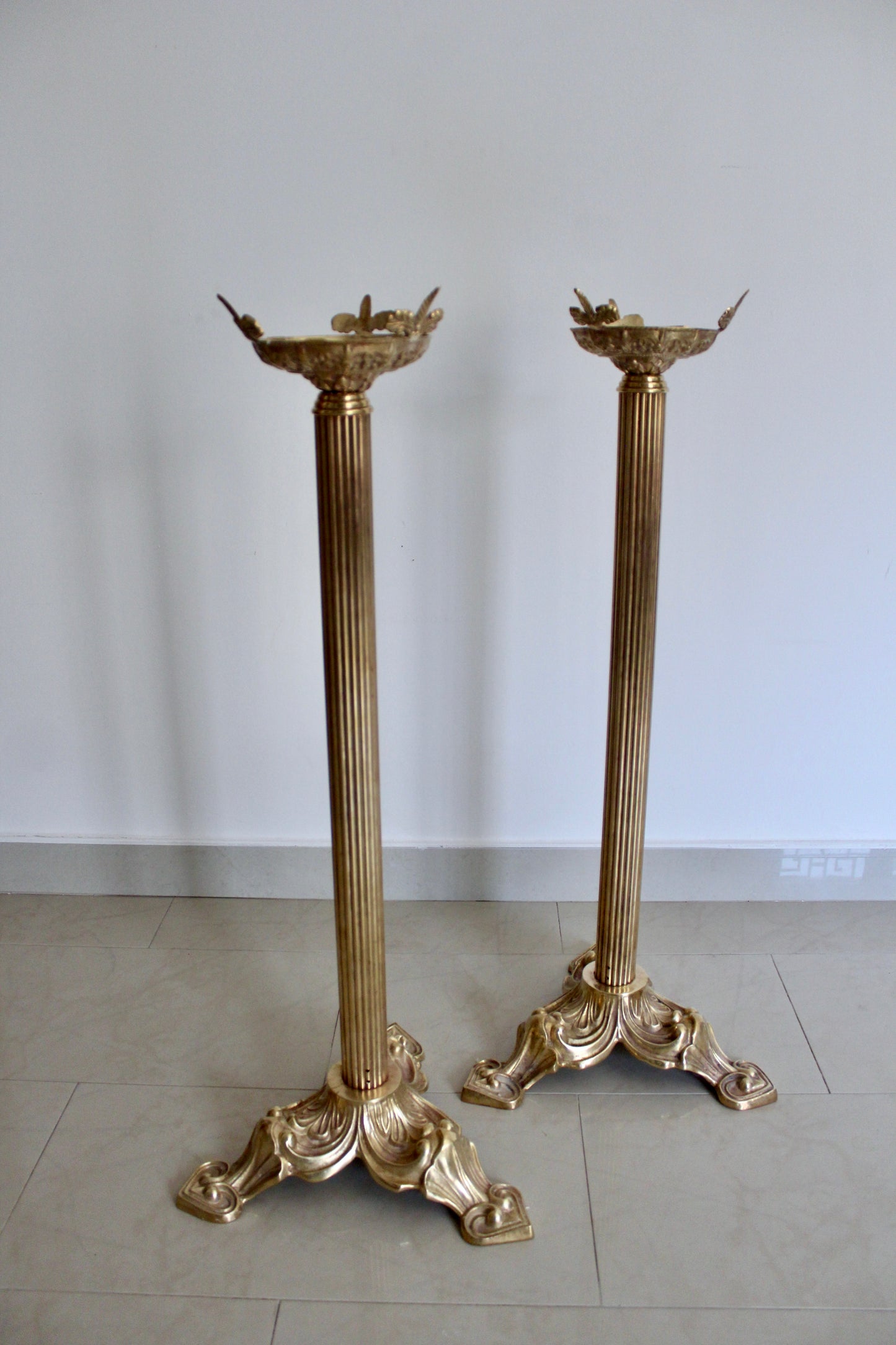 Empire Style Fluted Pedestal Candle Stands