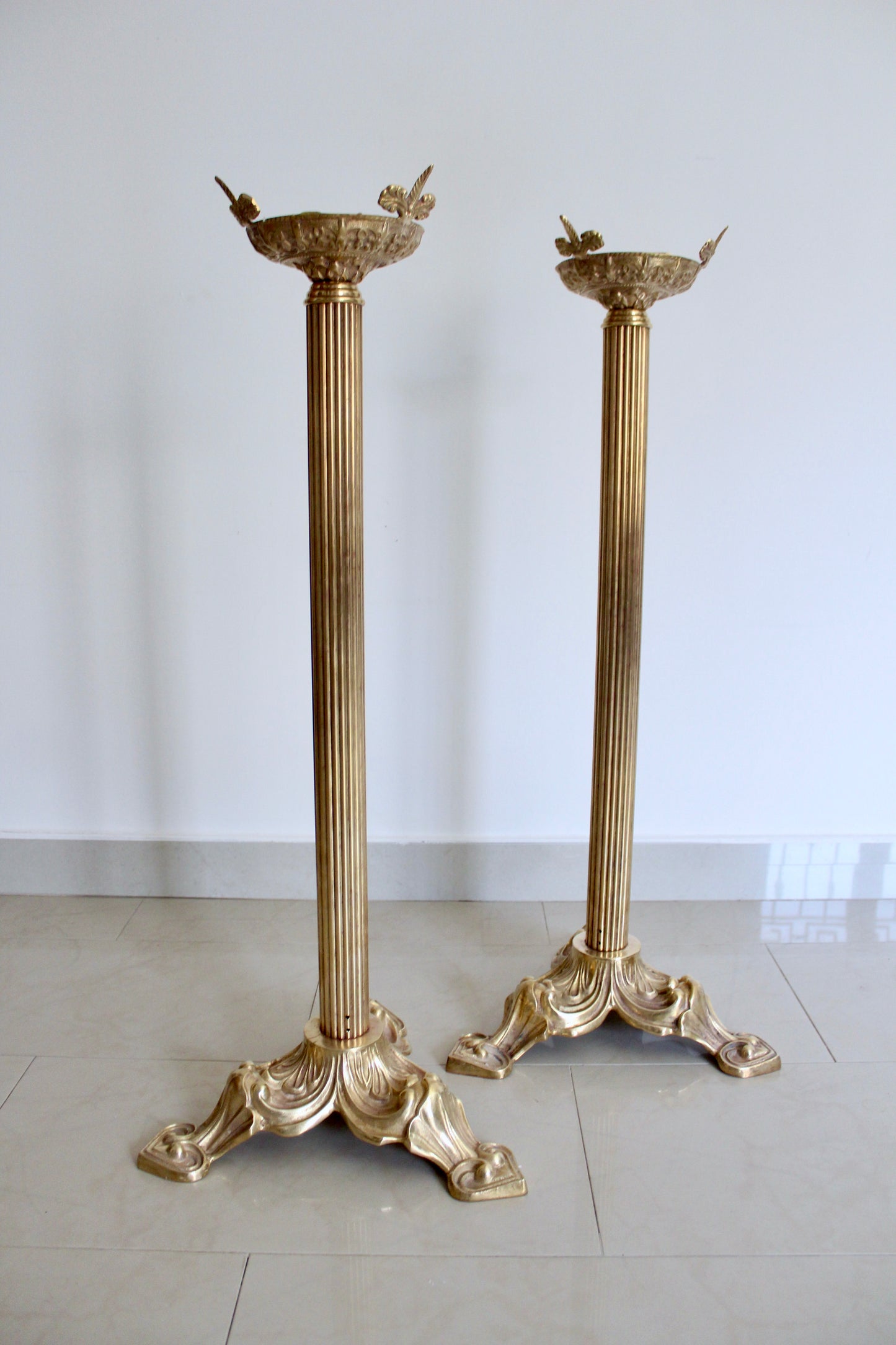 Empire Style Fluted Pedestal Candle Stands