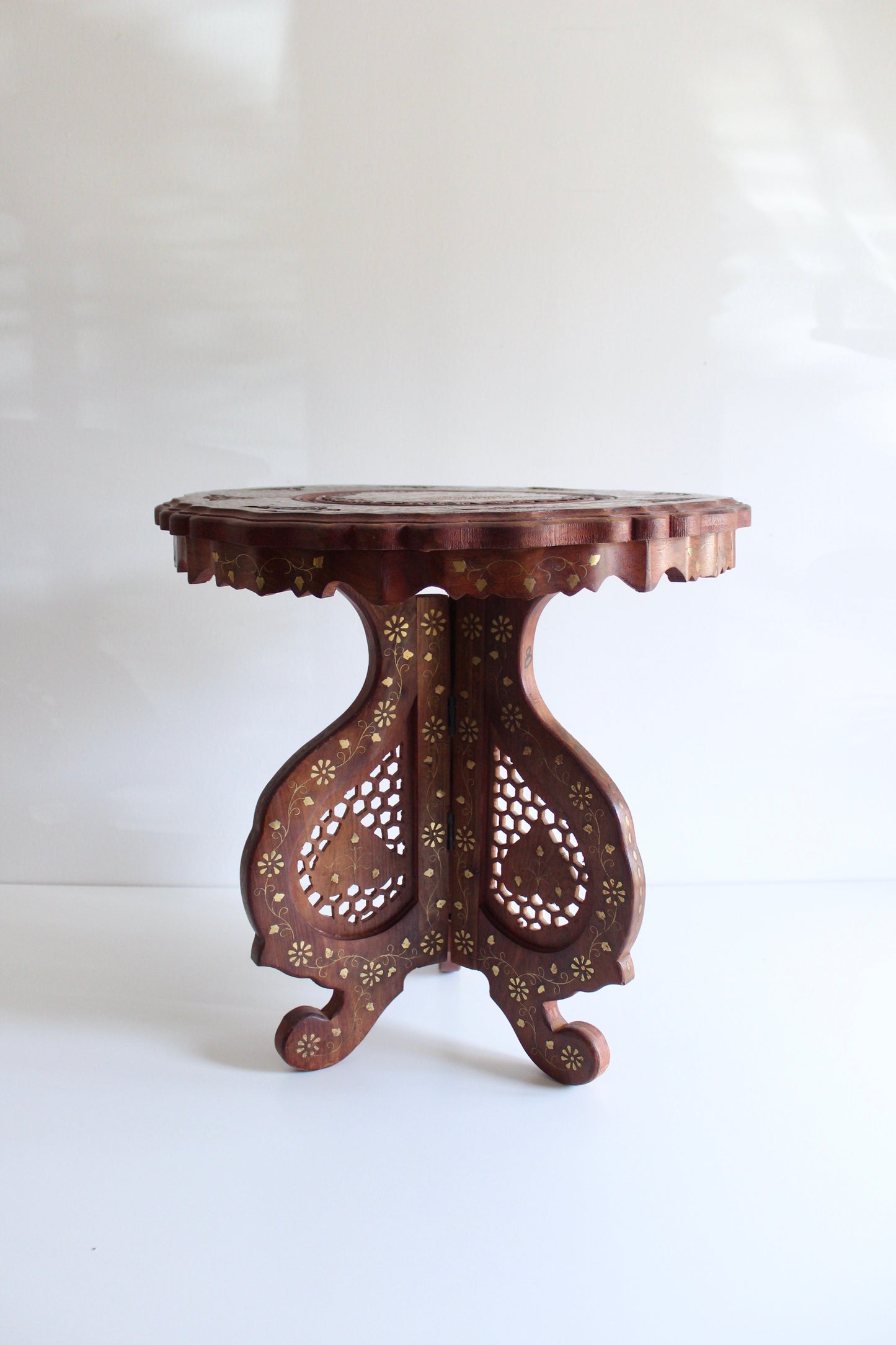 Fancy Indian Rosewood and Brass Inlay Side Table
