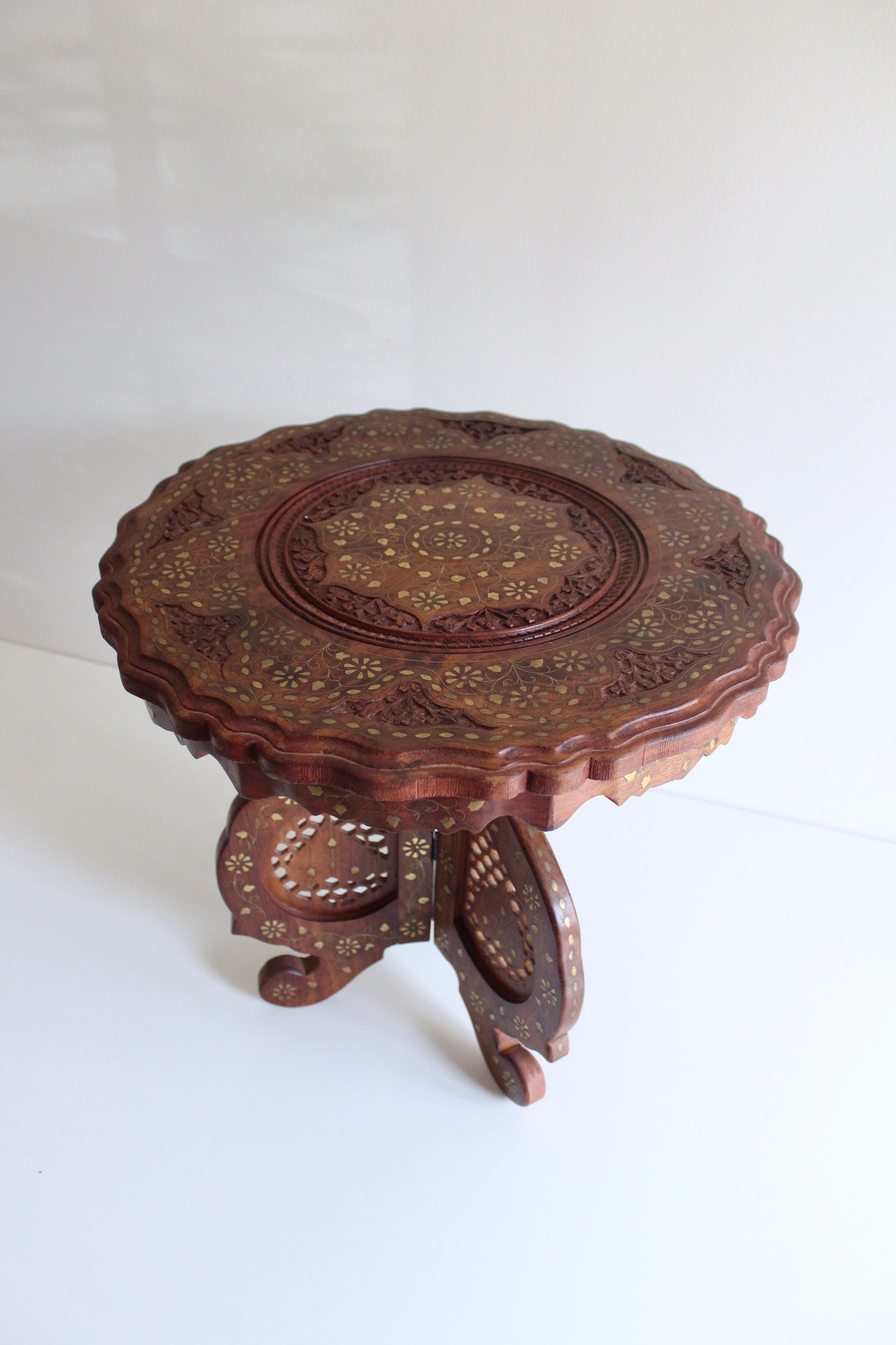 Fancy Indian Rosewood and Brass Inlay Side Table