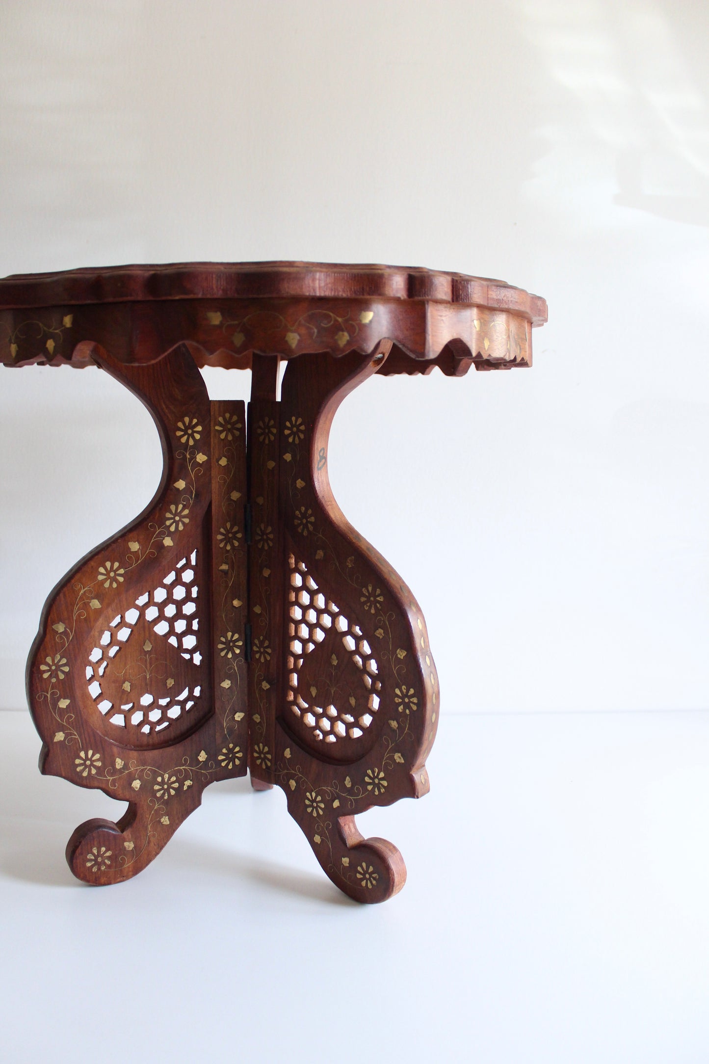 Fancy Indian Rosewood and Brass Inlay Side Table