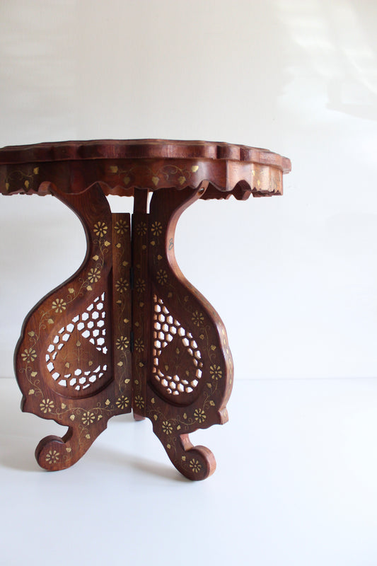 Fancy Indian Rosewood and Brass Inlay Side Table