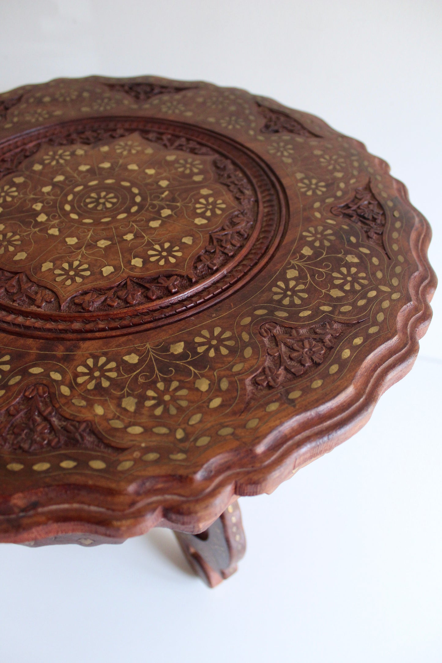Fancy Indian Rosewood and Brass Inlay Side Table