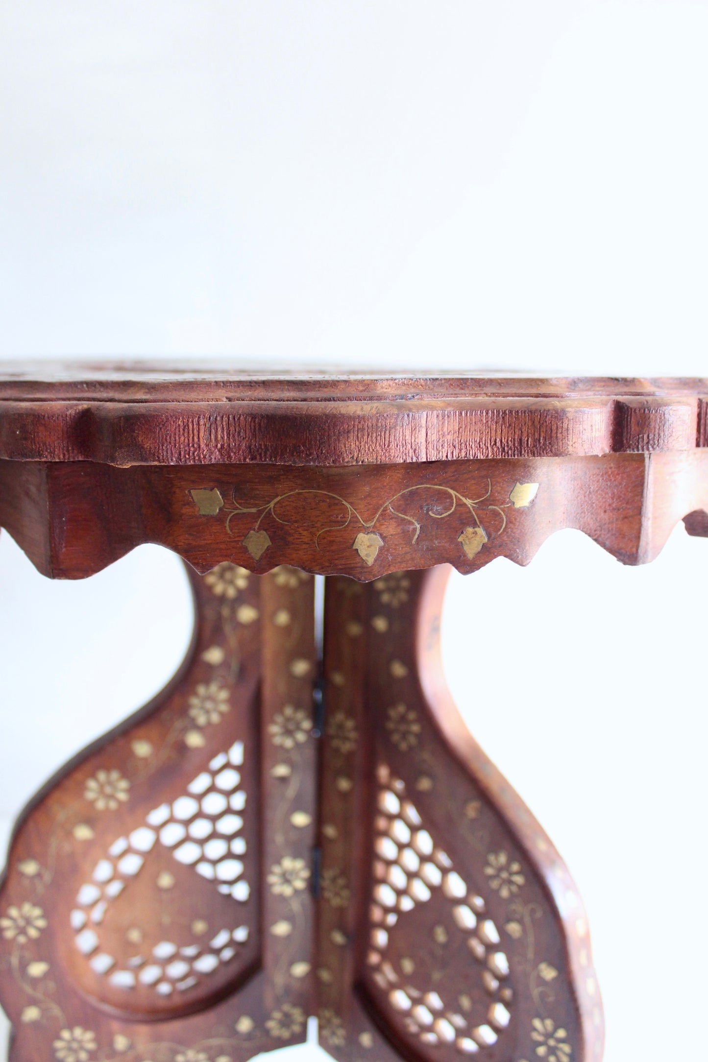 Fancy Indian Rosewood and Brass Inlay Side Table