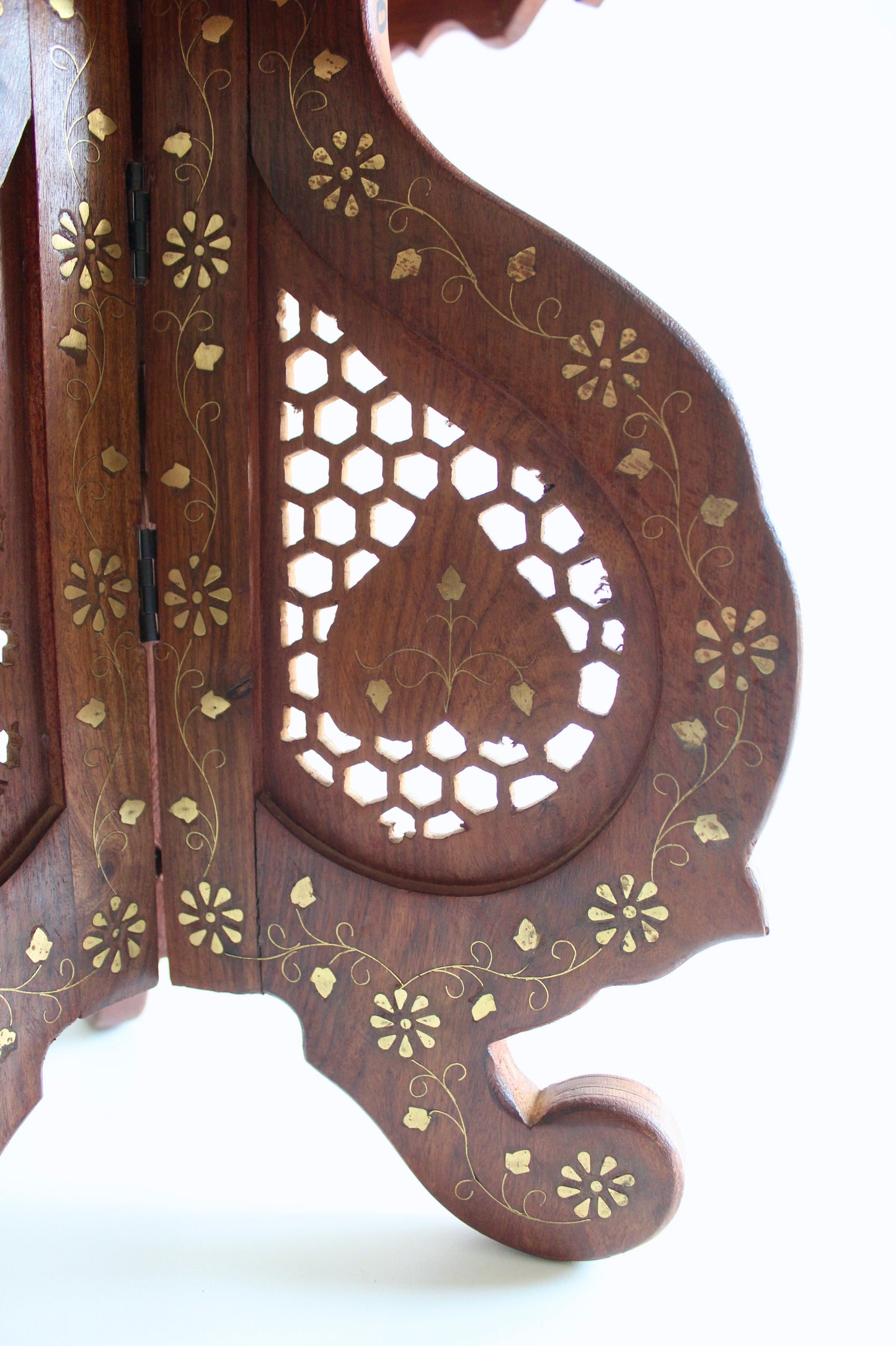 Fancy Indian Rosewood and Brass Inlay Side Table