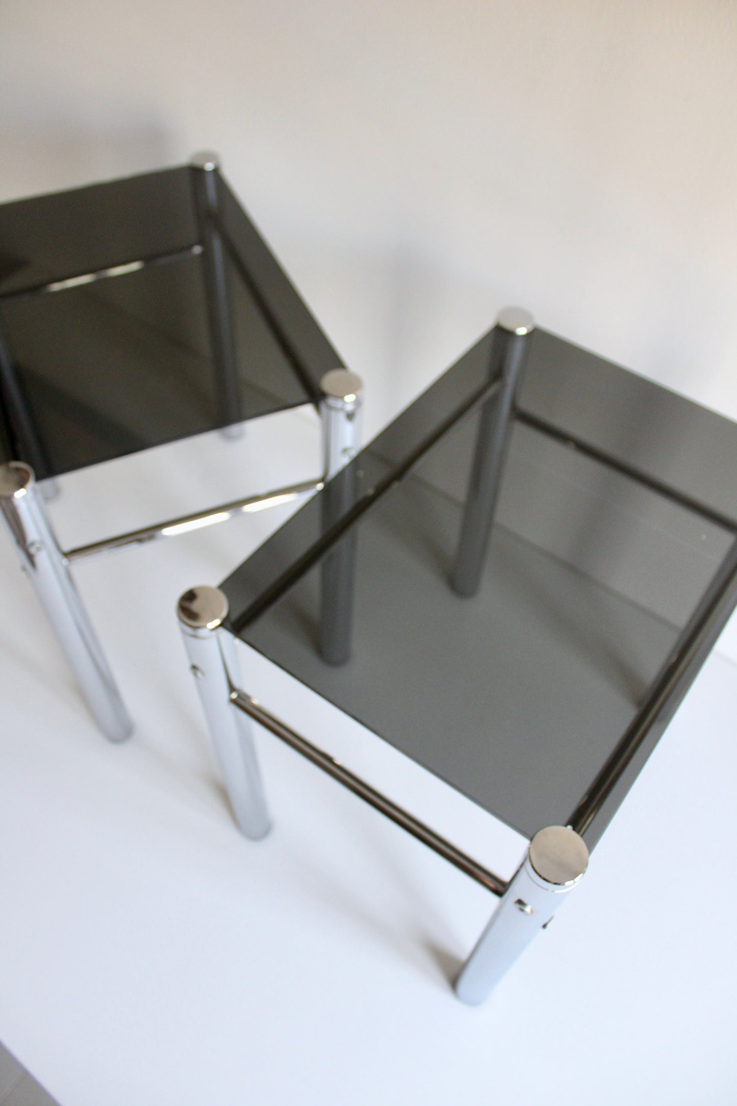 1970s-80s Chrome and Smoked Glass Side Tables