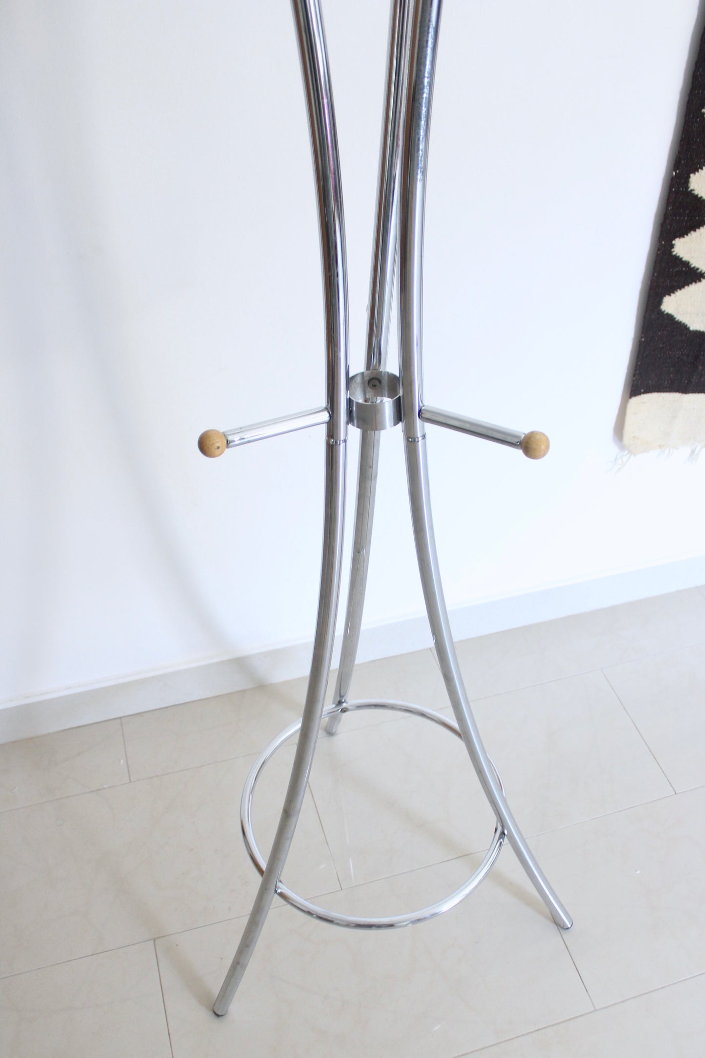 Late 1970s Chrome and Wood Postmodern Coat Rack