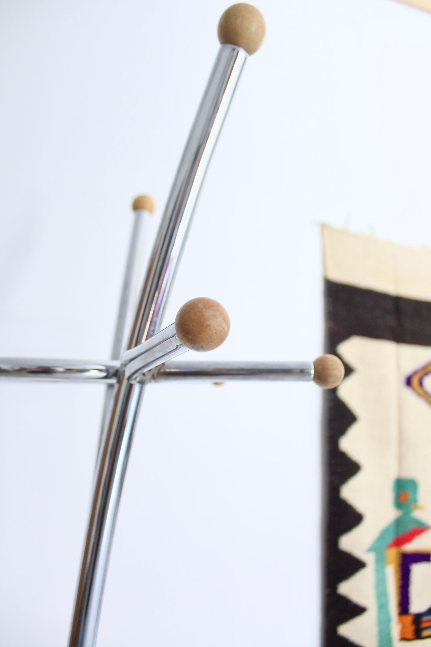 Late 1970s Chrome and Wood Postmodern Coat Rack
