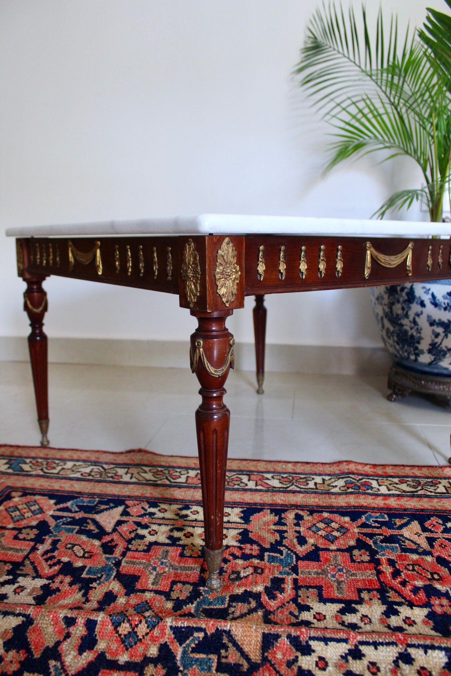 Vintage Spanish Neoclassical Marble Top Accent Tables, Mid-Century Louis XVI Style